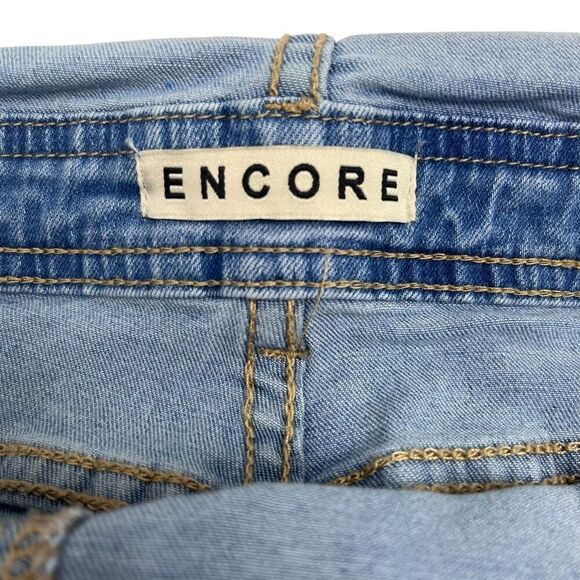 Encore Juniors Distressed Stretch Cuffed Denim Shortalls Mid Wash Blue Size 11 - Picture 5 of 15